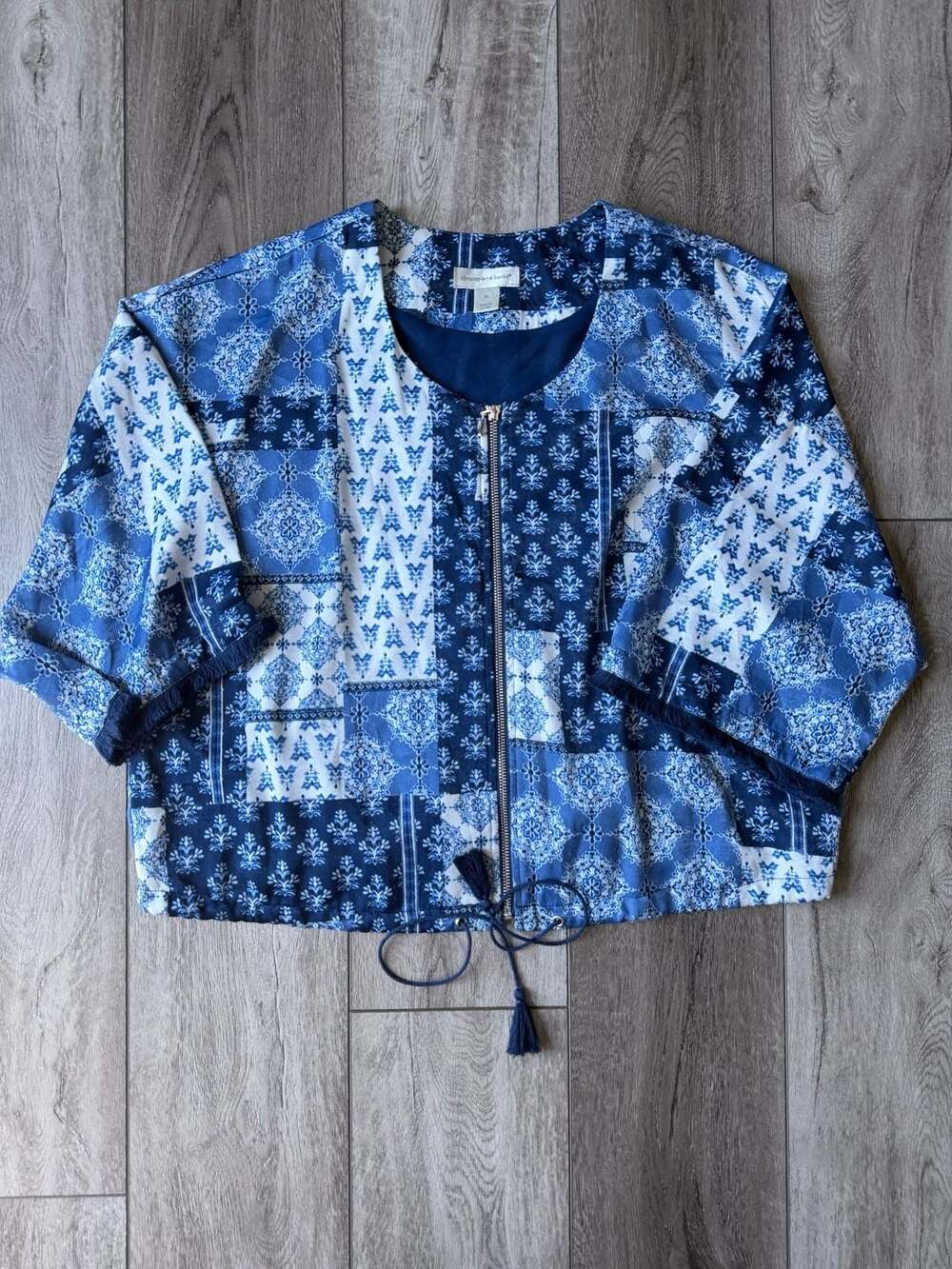 Christopher & Banks Blue Patchwork Full Zip Jacket Size XL